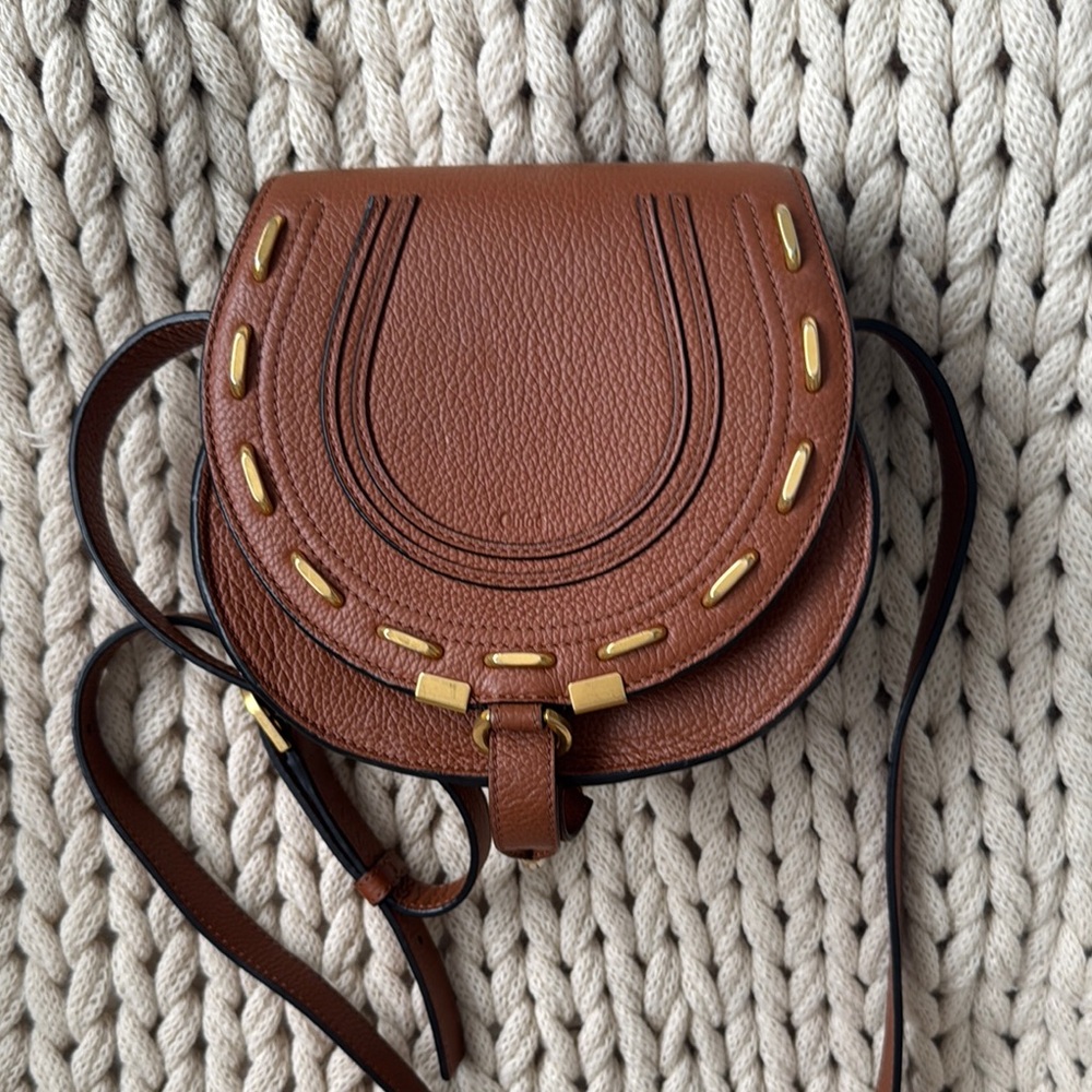 Chloe Marcie Small Crossbody Bag. Brown Leather Saddle Bag